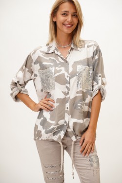 Camo Shirt with Sequin Pockets