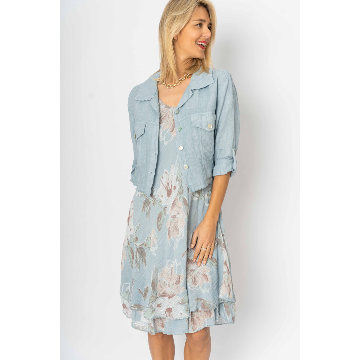 Sleeveless flower printed Dress.Totally lining and double layer at the bottom. Made in Italy