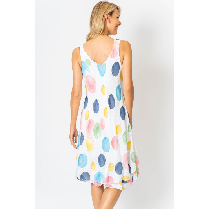 Sleeveless multicolored polka dot Dress