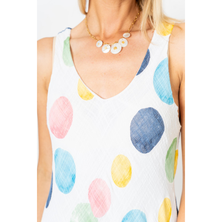 Sleeveless multicolored polka dot Dress