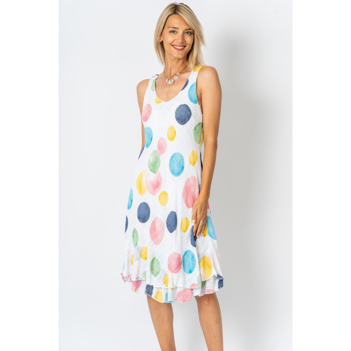 Sleeveless multicolored polka dot Dress
