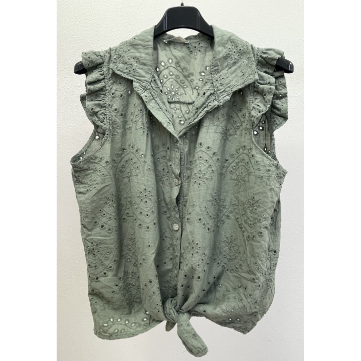 Eyelet and Ruffle sleeveless Top