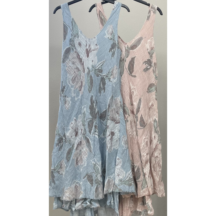 Sleeveless flower printed Dress.Totally lining and double layer at the bottom. Made in Italy