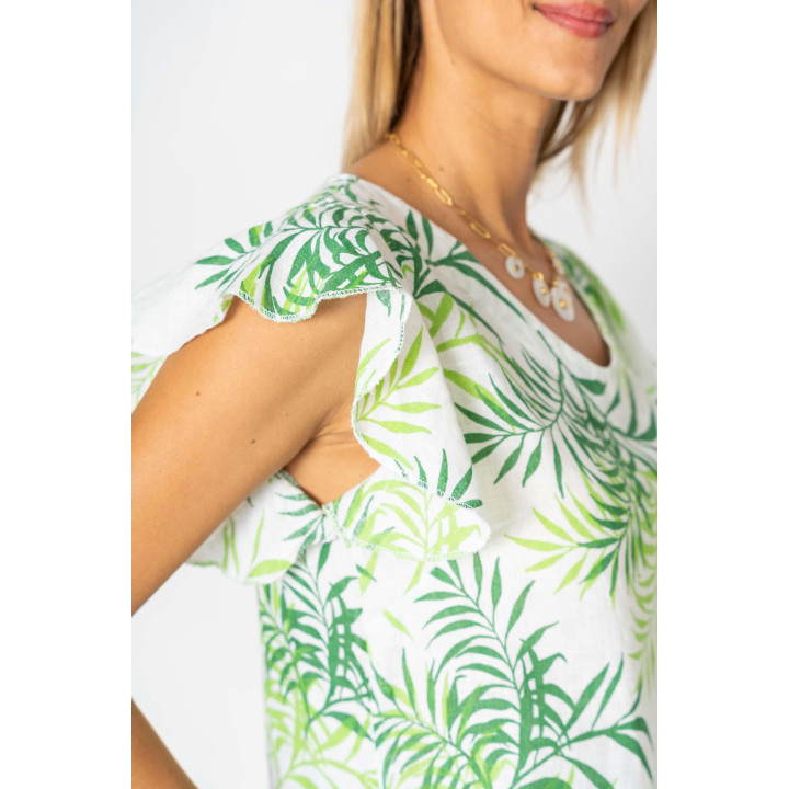 Leaf printed Linen Dress