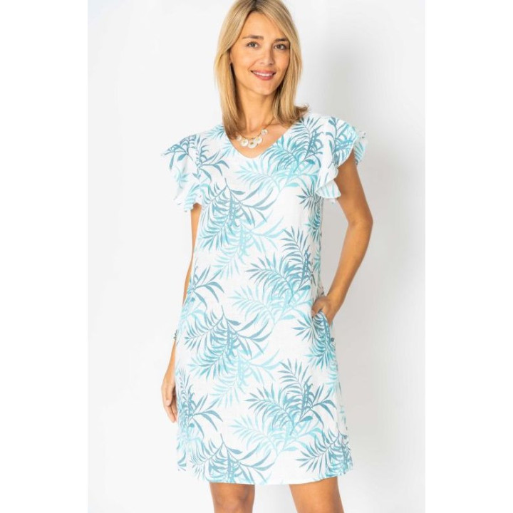 Leaf printed Linen Dress