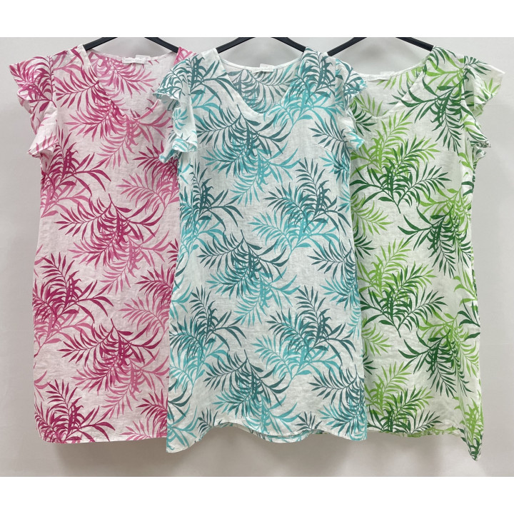 Leaf printed Linen Dress