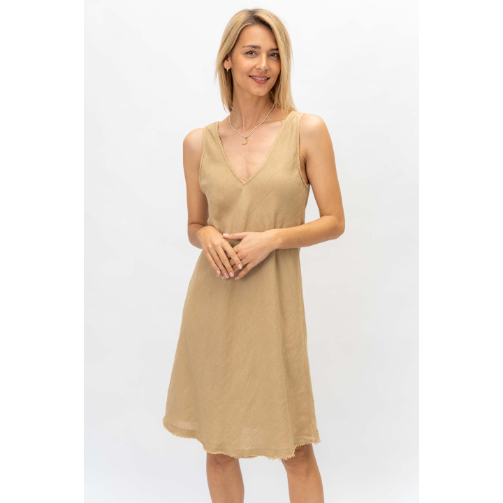 Linen V Neck Dress