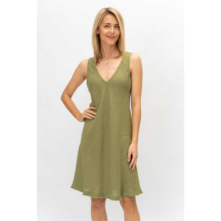 Linen V Neck Dress