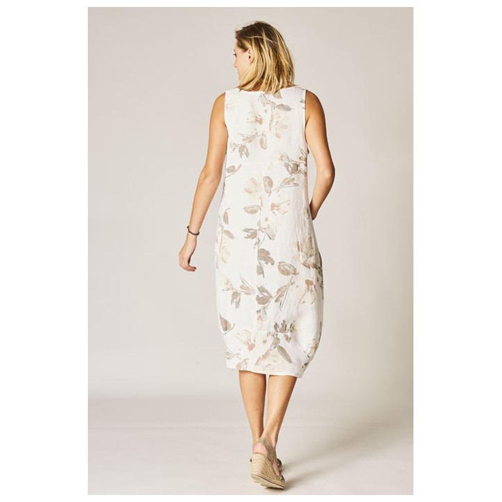 Flowers printed Balloon linen dress