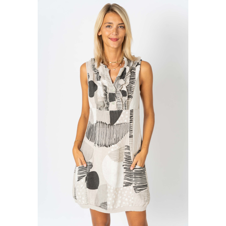 "Circle Print" Linen Dress