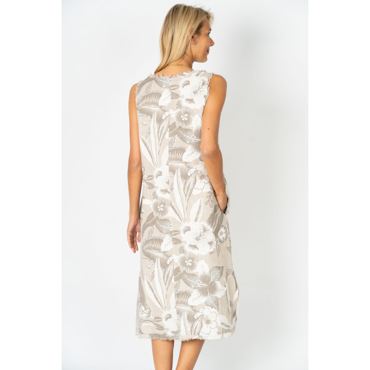 Printed Raw Edge Linen Dress