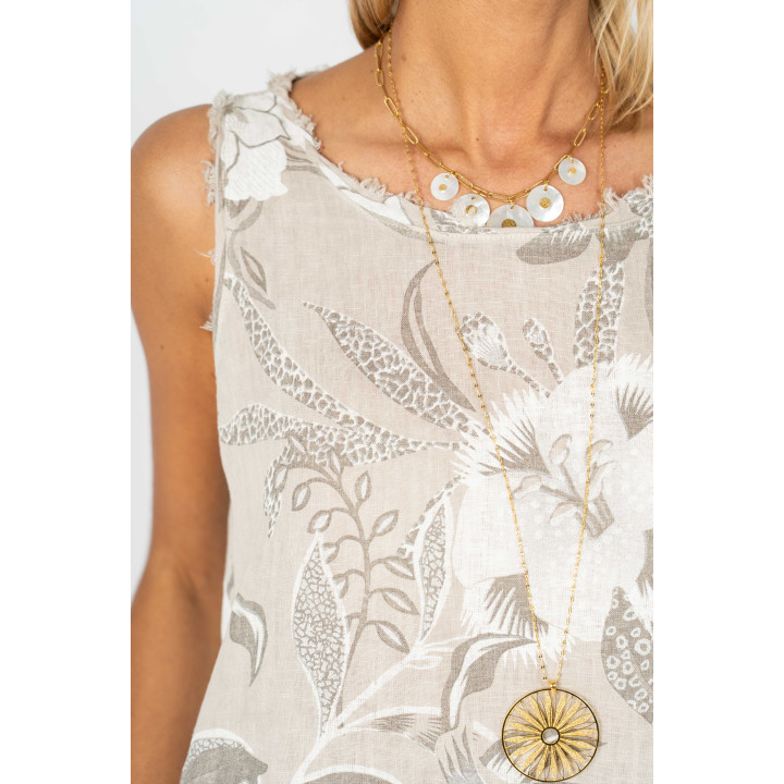 Printed Raw Edge Linen Dress
