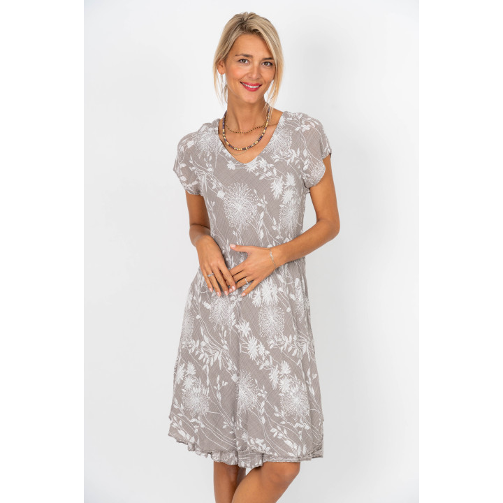 Short Sleeves Flower Printed Dress