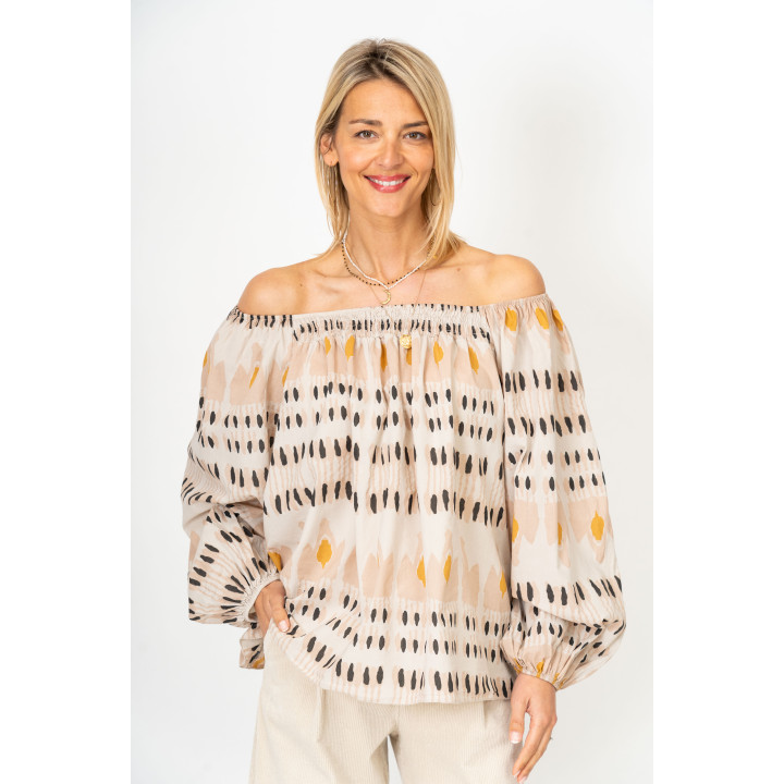 Printed On or Off-Shoulder Blouse