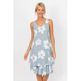 Gold Flowers Printed Sleeveless Dress