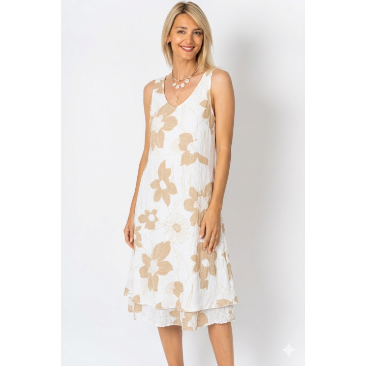 Gold Flowers Printed Sleeveless Dress